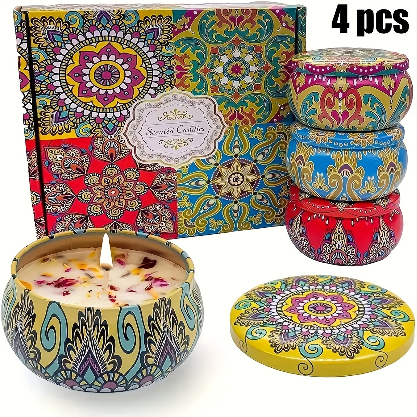 4pcs Natural Soy Wax Scented Candle Set - Jasmine, Sandalwood, Lavender & Rose | Smokeless & Long-Lasting | for, Bath & Yoga | Thoughtful Gifts for Christmas, Birthday, Mother'S Day | Random Colors + Candle Box