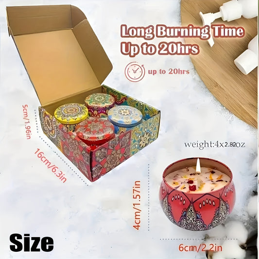 4pcs Natural Soy Wax Scented Candle Set - Jasmine, Sandalwood, Lavender & Rose | Smokeless & Long-Lasting | for, Bath & Yoga | Thoughtful Gifts for Christmas, Birthday, Mother'S Day | Random Colors + Candle Box