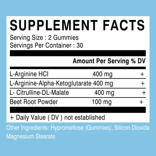 L-Arginine Supplement - Boosts Energy and Endurance, Improves Muscle Mass and Athletic Performance - 60 Gummies