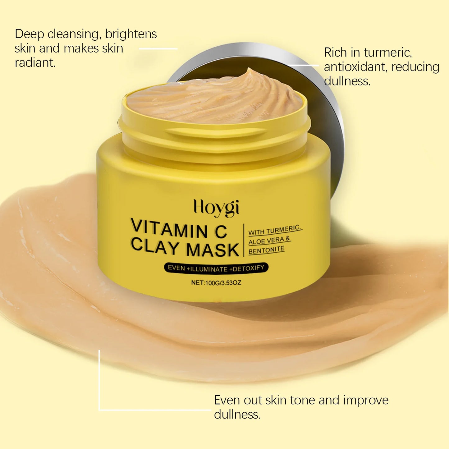 100g Turmeric Clay Mask, Vitamin C Facial Cleanser, Shrink Pores, Oil Control, Exfoliating, Skin Moisturizing