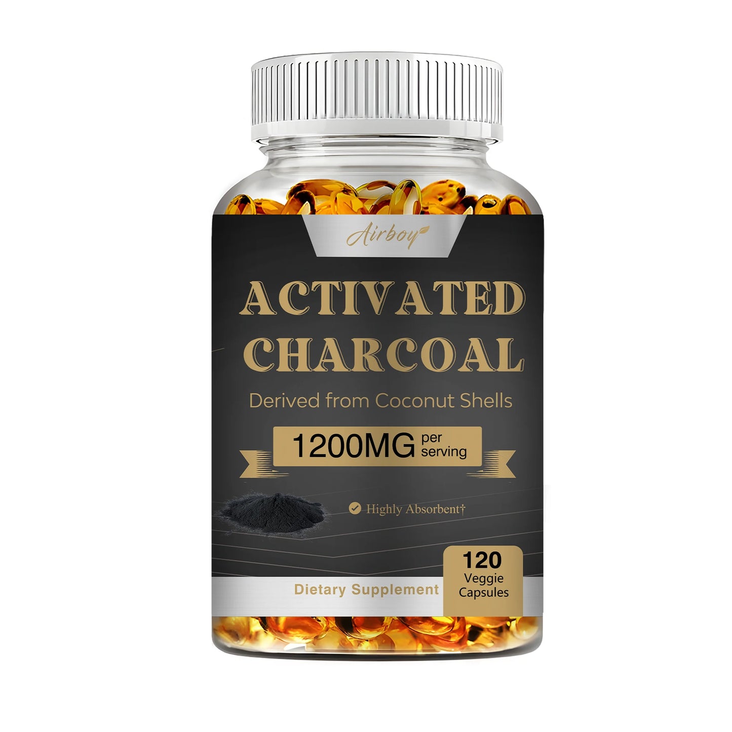 Activated Charcoal - Gut Health, Digestive Health, Bloating & Gas Relief, Detox, Colon Cleansing - 120 Capsules