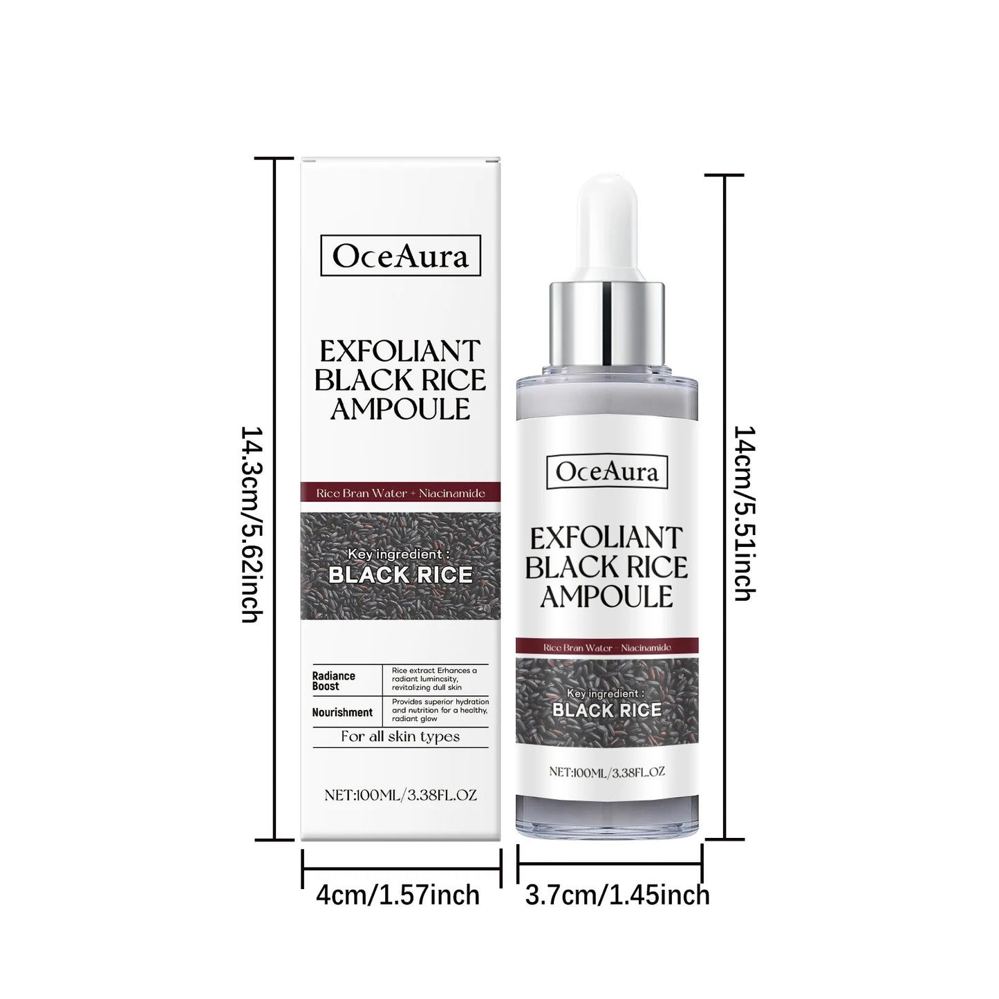 Oceaura Black Rice, Face Exfoliating Liquid, Gentle Removal of Dead Skin, Oil Control, Face Serum, Ampoule