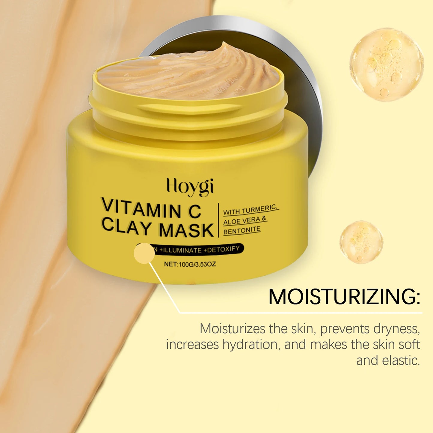 100g Turmeric Clay Mask, Vitamin C Facial Cleanser, Shrink Pores, Oil Control, Exfoliating, Skin Moisturizing