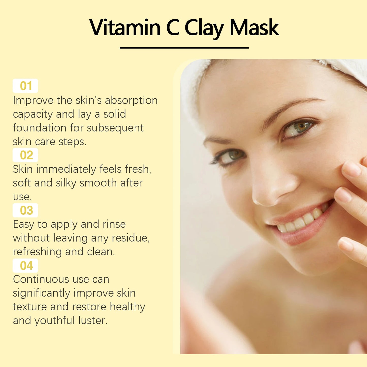 100g Turmeric Clay Mask, Vitamin C Facial Cleanser, Shrink Pores, Oil Control, Exfoliating, Skin Moisturizing