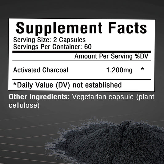 Activated Charcoal - Gut Health, Digestive Health, Bloating & Gas Relief, Detox, Colon Cleansing - 120 Capsules