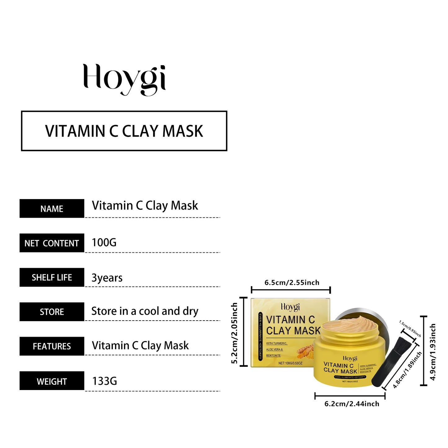 100g Turmeric Clay Mask, Vitamin C Facial Cleanser, Shrink Pores, Oil Control, Exfoliating, Skin Moisturizing