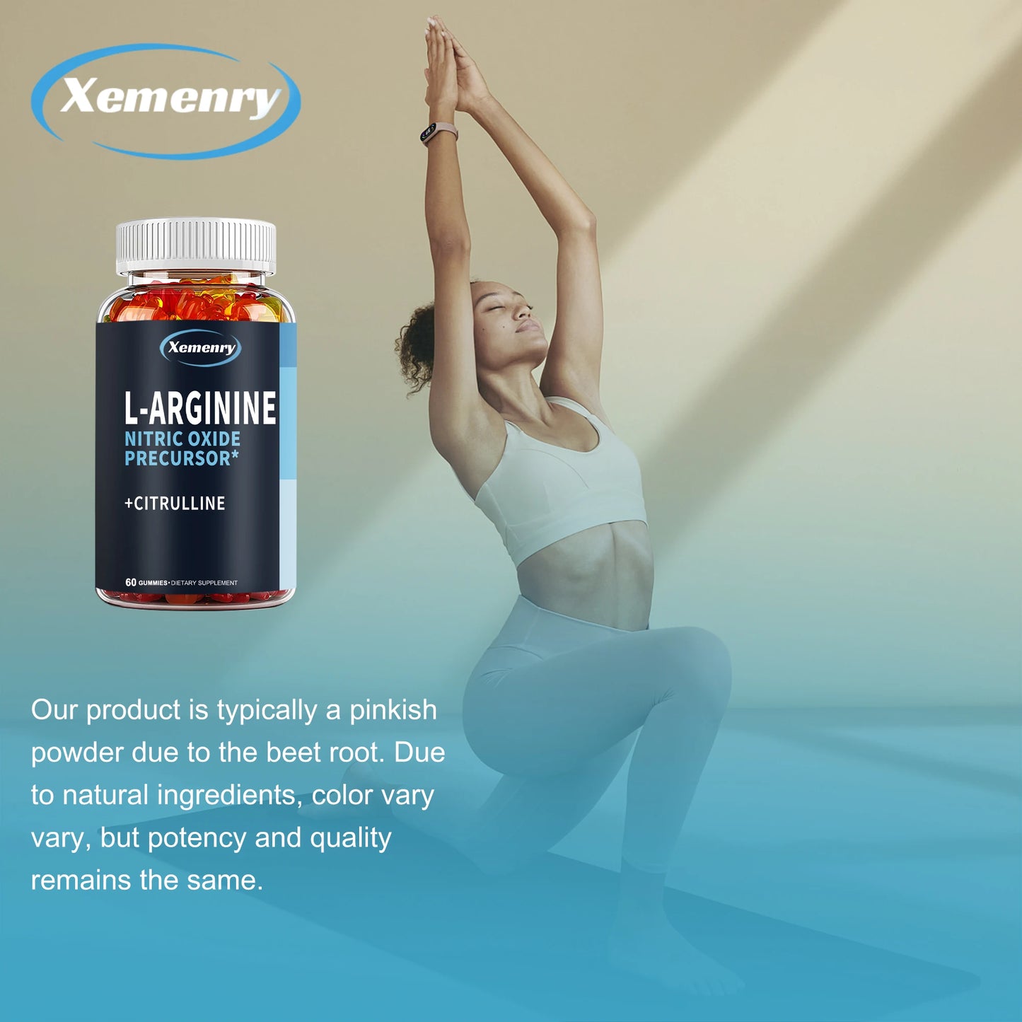 L-Arginine Supplement - Boosts Energy and Endurance, Improves Muscle Mass and Athletic Performance - 60 Gummies