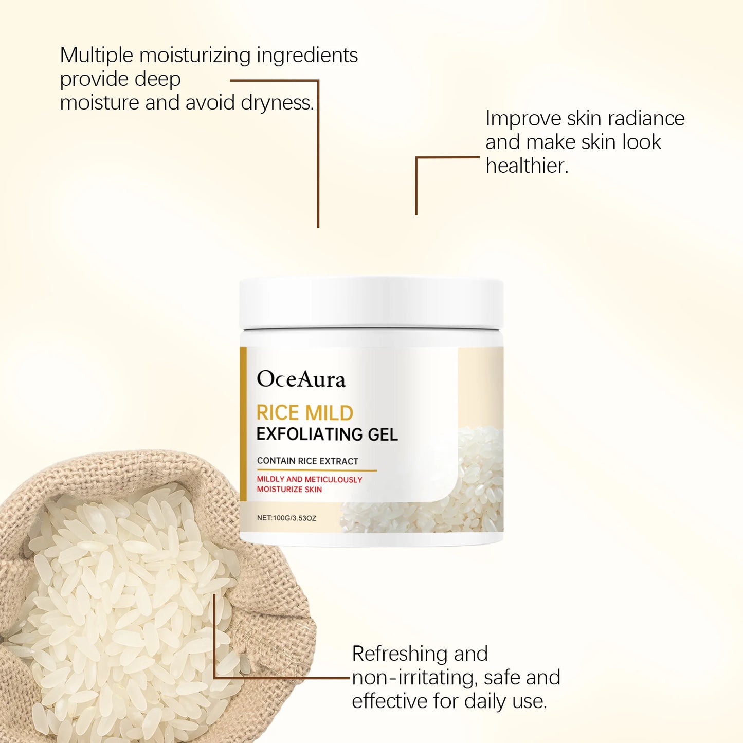 Rice Extract, Face Cleaning Gel, Gentle Exfoliating, Moisturizing, Soothing, Nourishing Face Cleanser