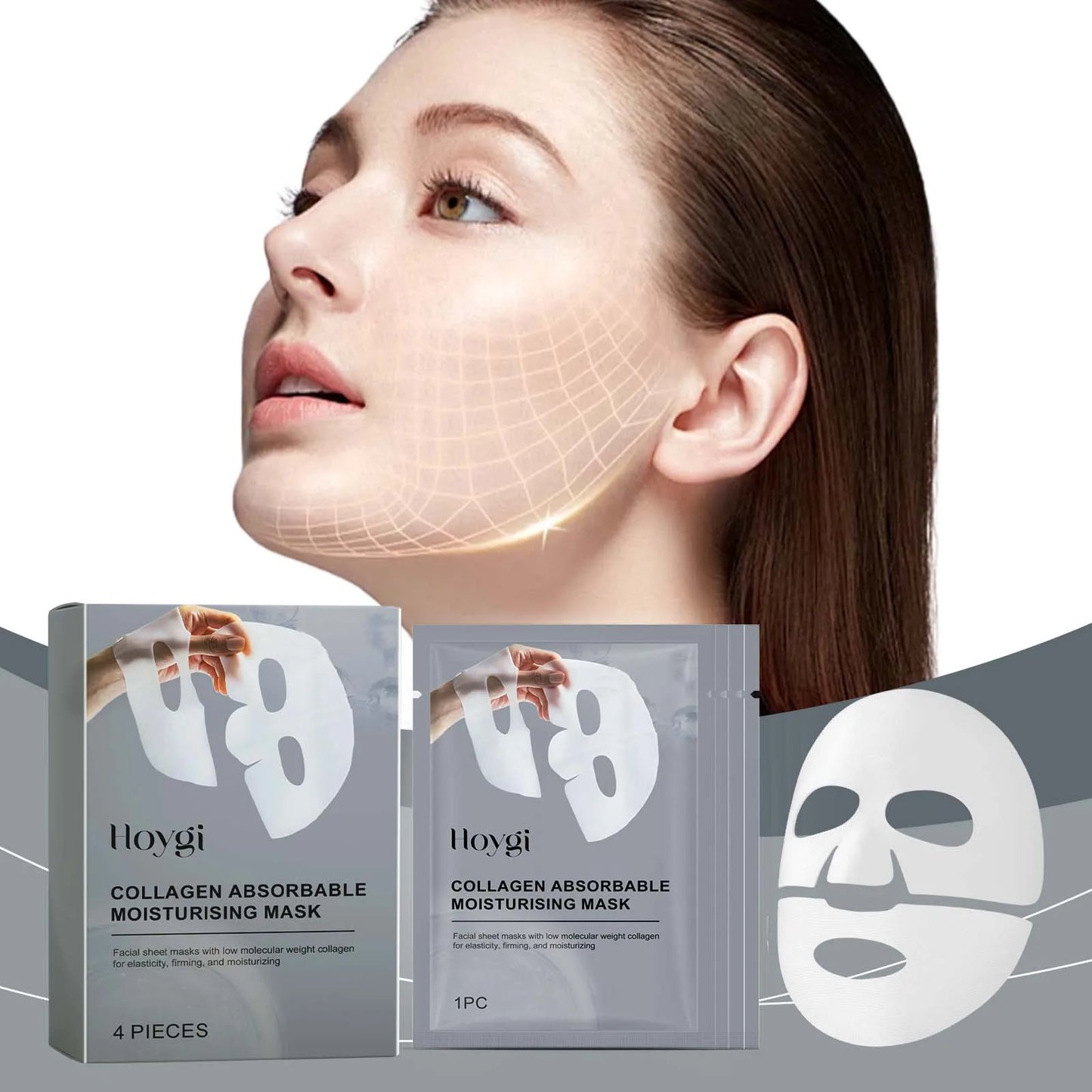 4pcs Collagen Face Mask, Hydrating, Shrinking Pores, Brightening, Oil Control, Moisturizing, Smoothing