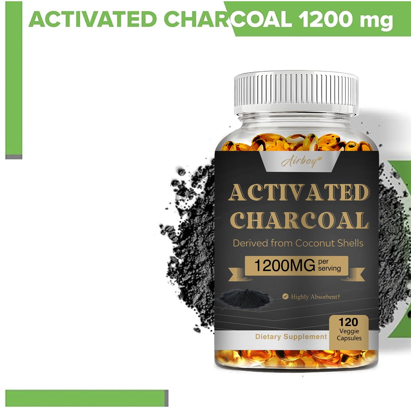 Activated Charcoal - Gut Health, Digestive Health, Bloating & Gas Relief, Detox, Colon Cleansing - 120 Capsules