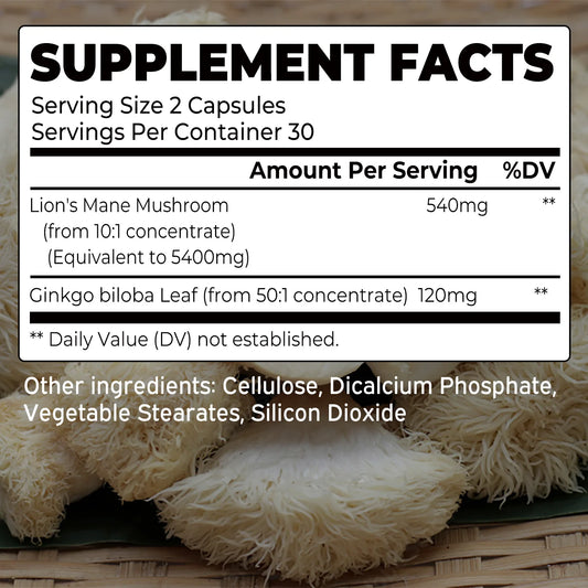 Lion's Mane Mushroom - Enhance Brain Function, Improve Memory & Cognition, Improve Mood, and Sleep Health - 60 Capsules