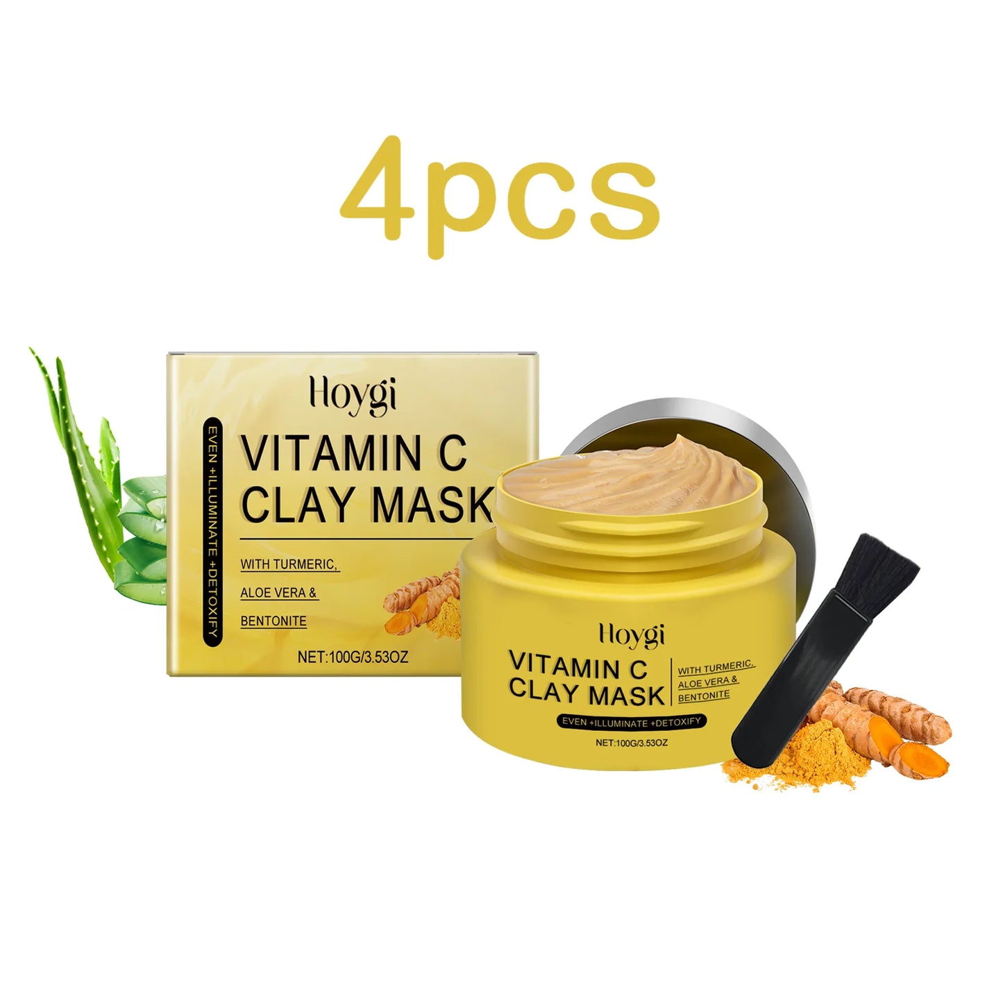 100g Turmeric Clay Mask, Vitamin C Facial Cleanser, Shrink Pores, Oil Control, Exfoliating, Skin Moisturizing