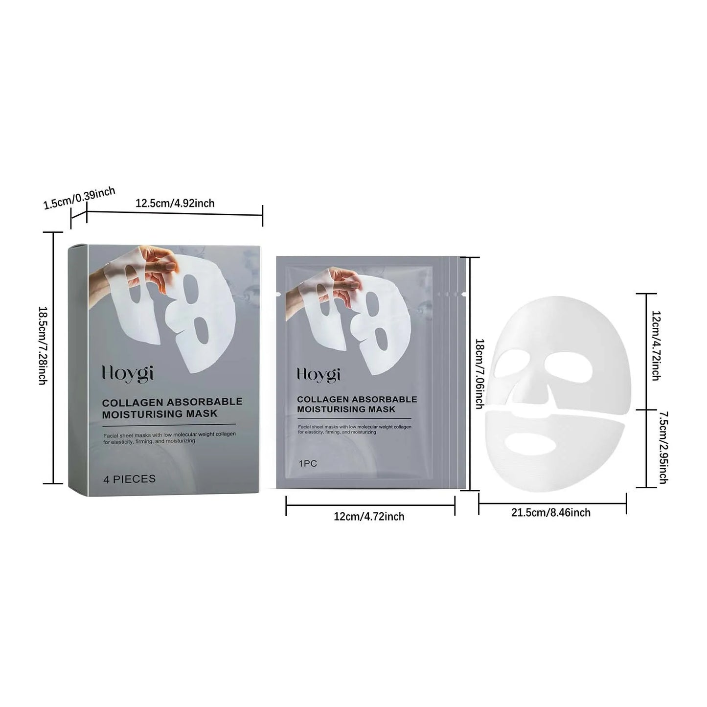 4pcs Collagen Face Mask, Hydrating, Shrinking Pores, Brightening, Oil Control, Moisturizing, Smoothing