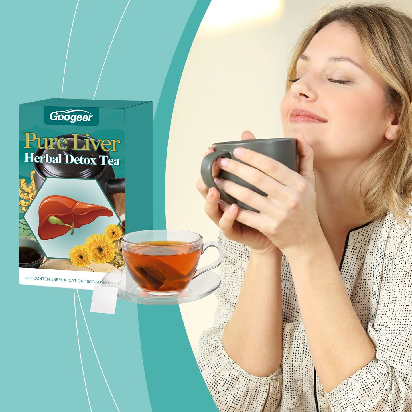100g Liver Herbal Detox Tea, Support Health, Energy, Repair Body Fat, Metabolism, Dietary Supplement, Detoxify Liver