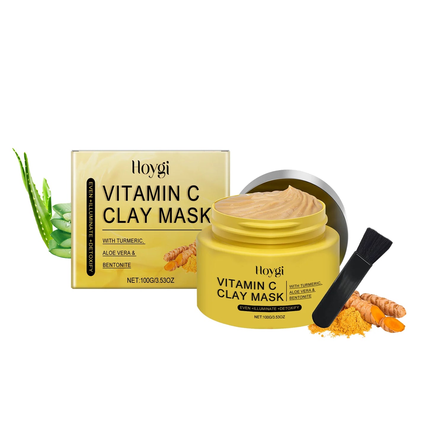 100g Turmeric Clay Mask, Vitamin C Facial Cleanser, Shrink Pores, Oil Control, Exfoliating, Skin Moisturizing