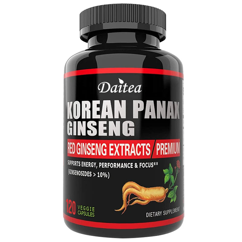 Korean Red Ginseng, Vegetarian Capsules - Balances Energy Levels, Reduces Stress, Helps Maintain Memory, Focus, and Fights Fatigue