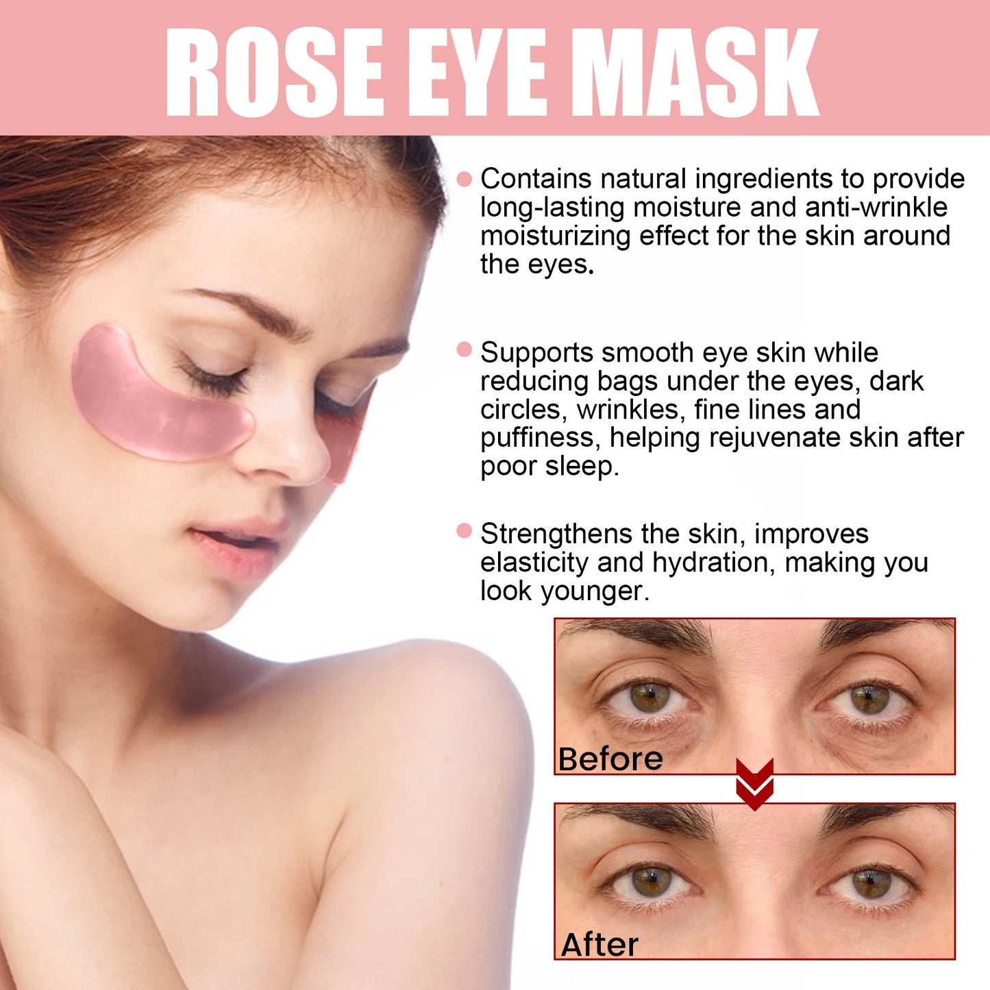 60pcs Rose Eye Mask Fades Fine Lines, Eye Bags, Dark Circles, Moisturizing, Firming Eye Patch, Eye Mask