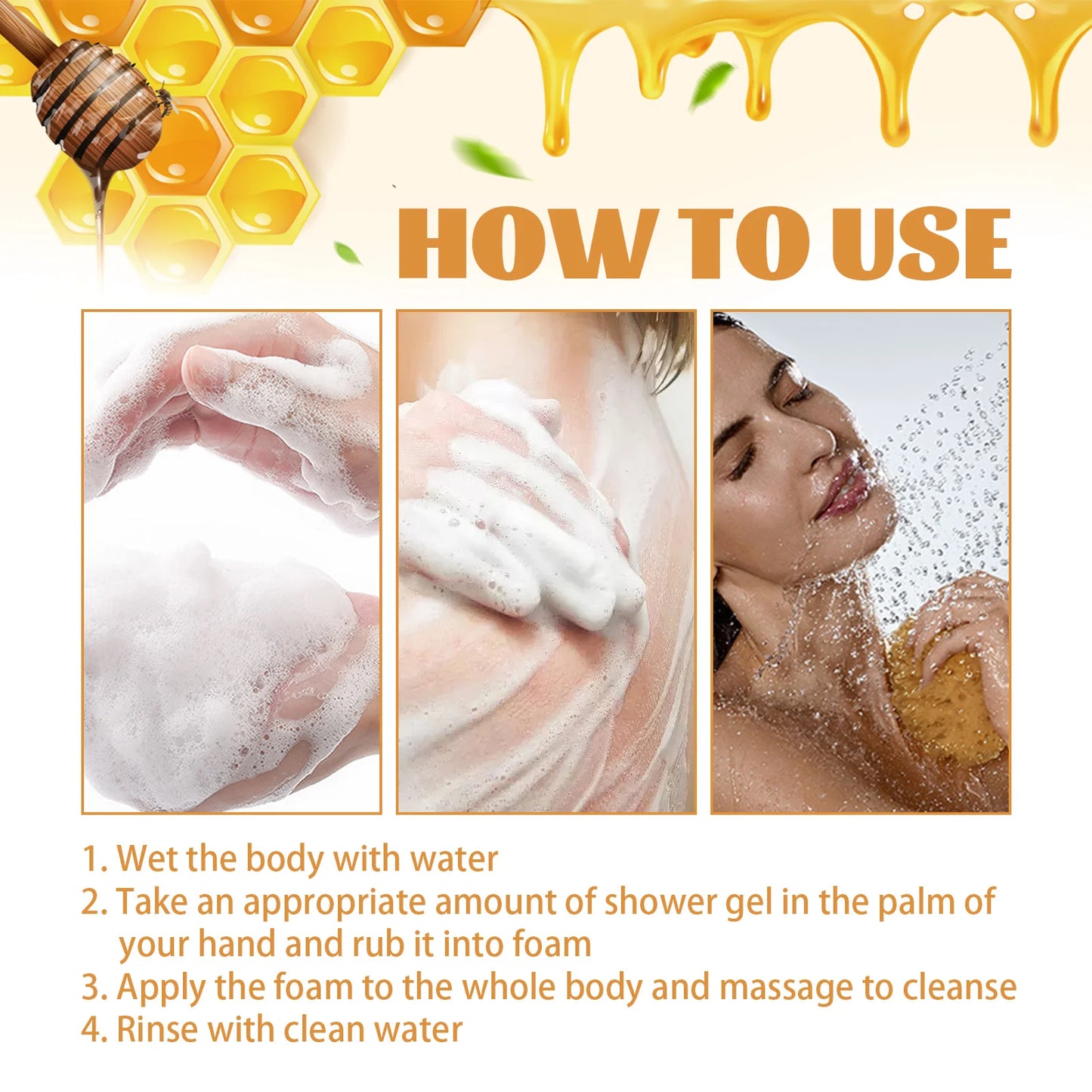 Honey Shower Gels, Refreshing, Moisturizing Body Wash, Smooth, Gentle Cleansing, Firming, Skin Exfoliating, Brightening Shower Lotion