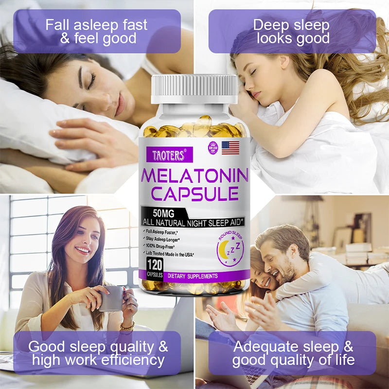 Melatonin Capsules - All-natural Nighttime Sleep Aid for Adults, Insomnia, Relaxation, Deep Sleep, Vegan, Non-GMO