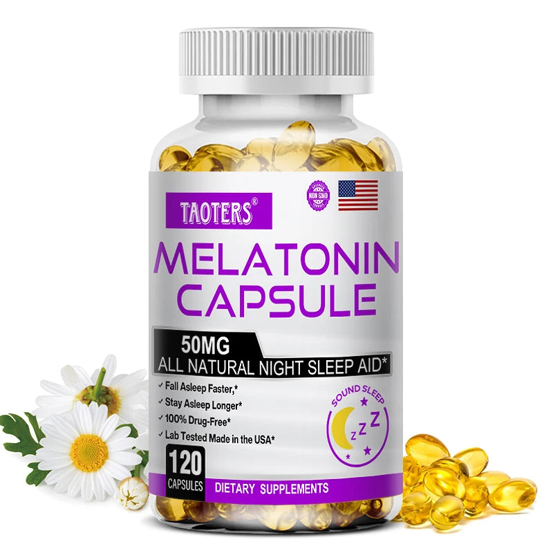 Melatonin Capsules - All-natural Nighttime Sleep Aid for Adults, Insomnia, Relaxation, Deep Sleep, Vegan, Non-GMO