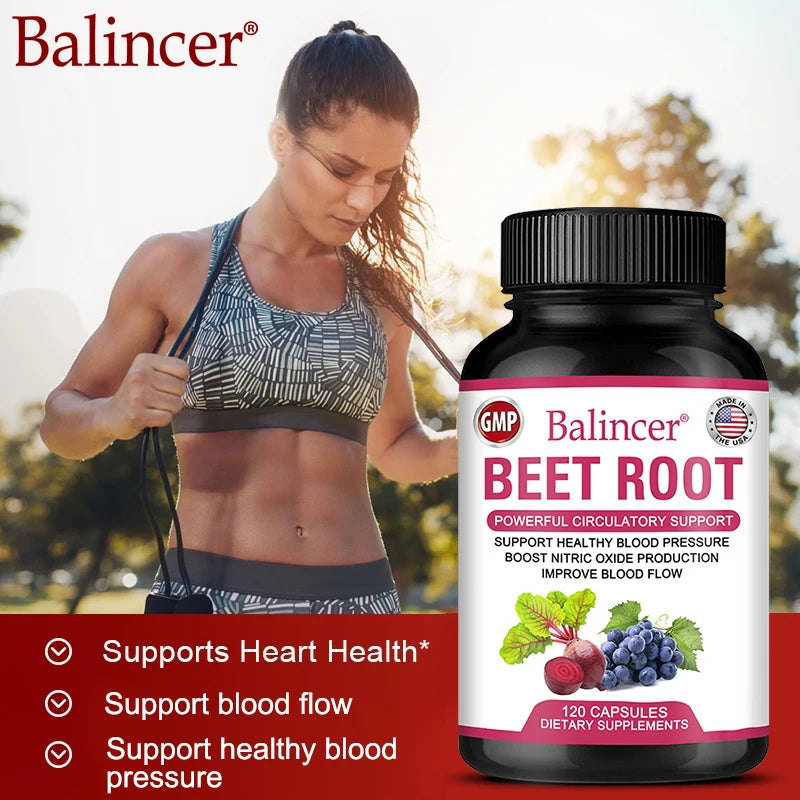 Beetroot Capsules Organic Beetroot Powder Extract, Black Pepper, Nitric Oxide Production, Blood Circulation, Blood Pressure Health
