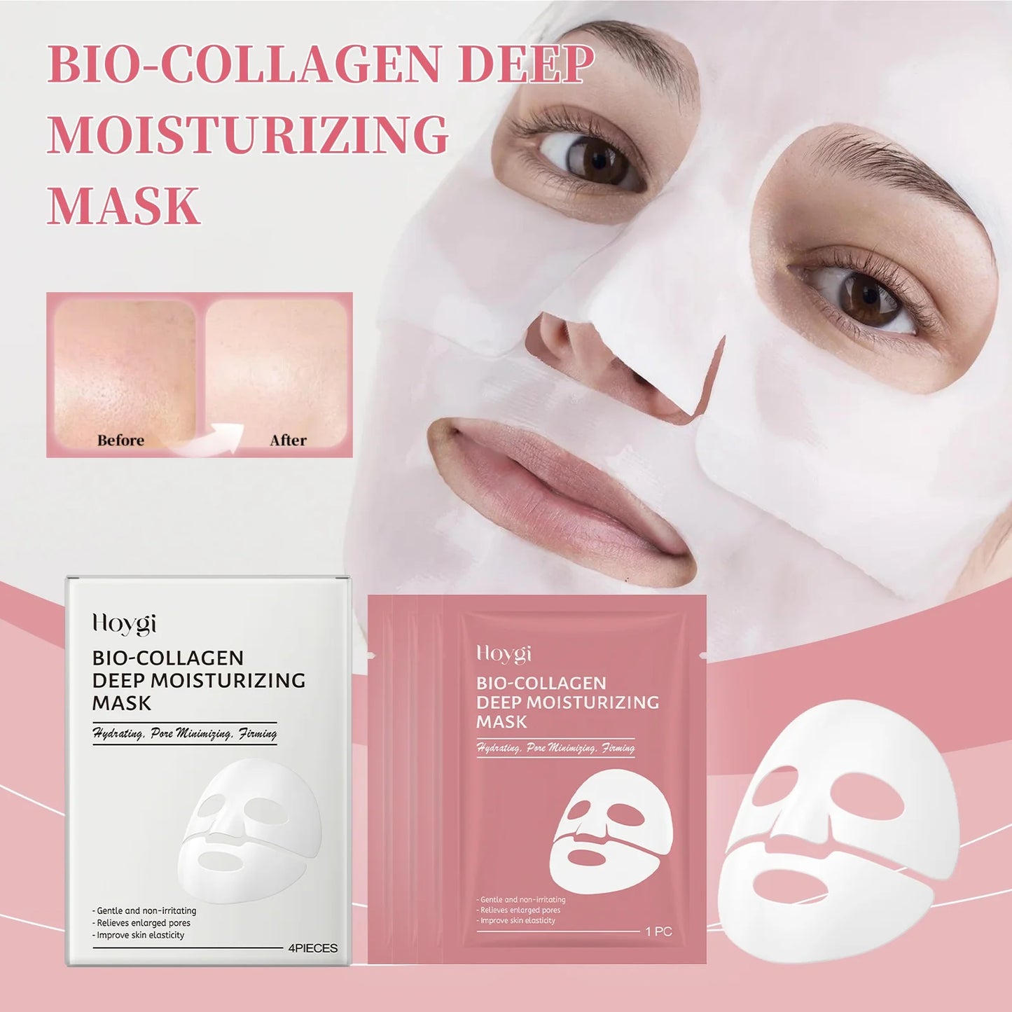 Hydrolyzed Collagen Sheet Mask, Box of 4, Reduces Fine Lines & Refines Pores, Intense Hydrating, Firming Treatment, Anti-Aging, Radiance