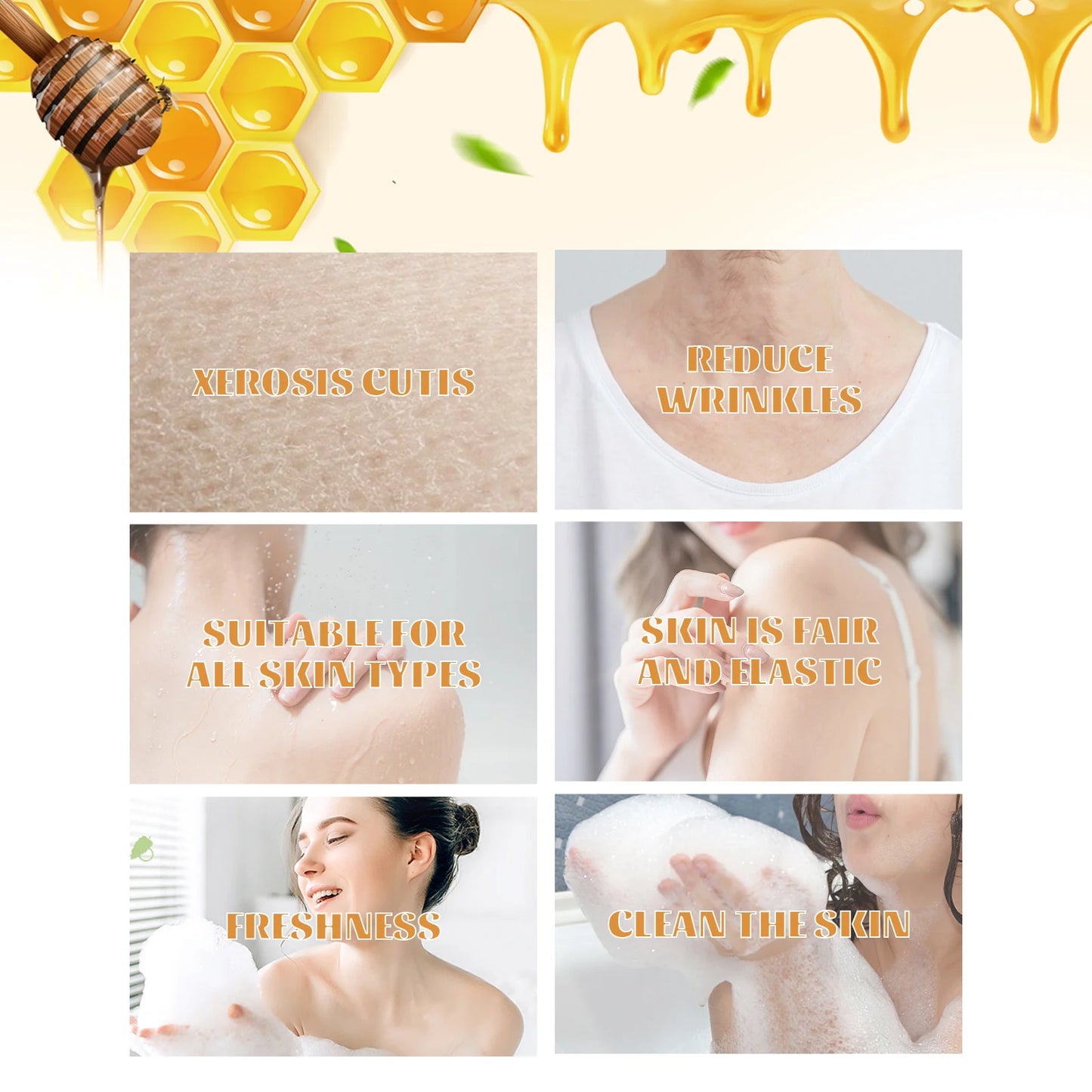 Honey Shower Gels, Refreshing, Moisturizing Body Wash, Smooth, Gentle Cleansing, Firming, Skin Exfoliating, Brightening Shower Lotion