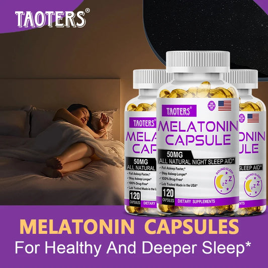 Melatonin Capsules - All-natural Nighttime Sleep Aid for Adults,  Insomnia, Relaxation, Deep Sleep, Vegan, Non-GMO