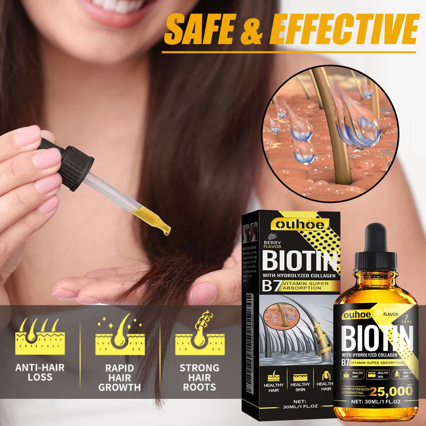 Liquid Biotin & Collagen Hair Growth Drops, Supplement for Glowing Skin, Support Healthy Hair Growth