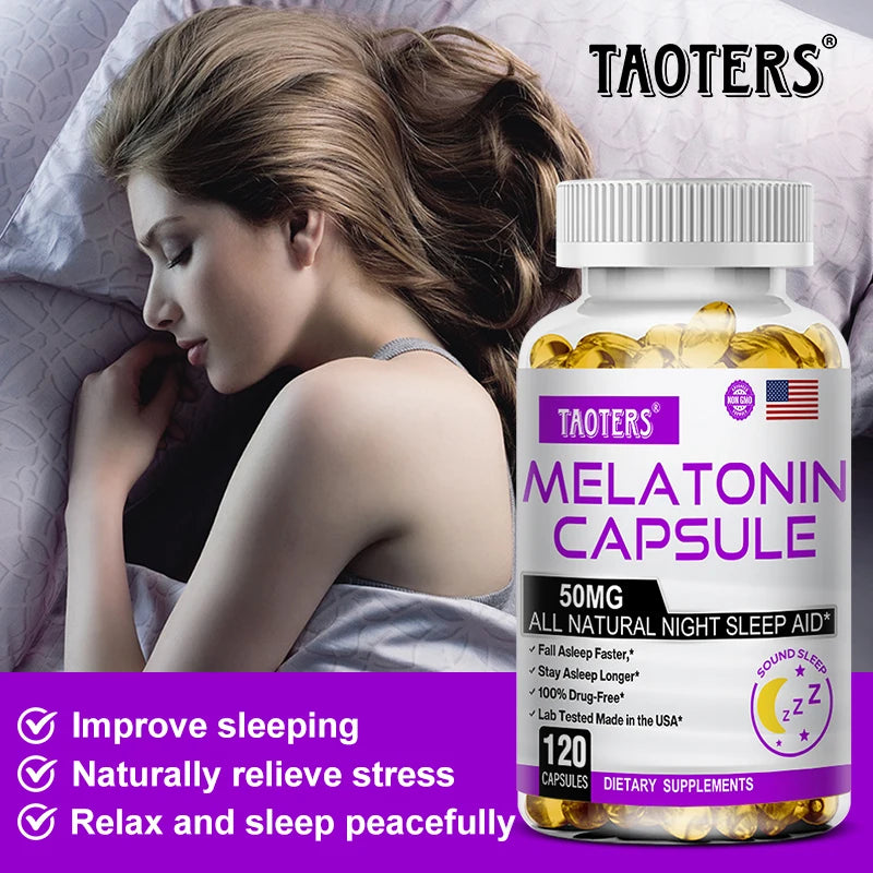 Melatonin Capsules - All-natural Nighttime Sleep Aid for Adults, Insomnia, Relaxation, Deep Sleep, Vegan, Non-GMO
