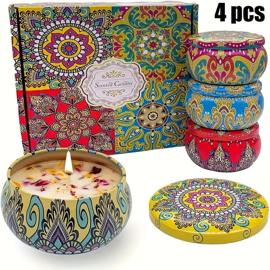 4pcs Natural Soy Wax Scented Candle Set - Jasmine, Sandalwood, Lavender & Rose | Smokeless & Long-Lasting | for, Bath & Yoga | Thoughtful Gifts for Christmas, Birthday, Mother'S Day | Random Colors + Candle Box