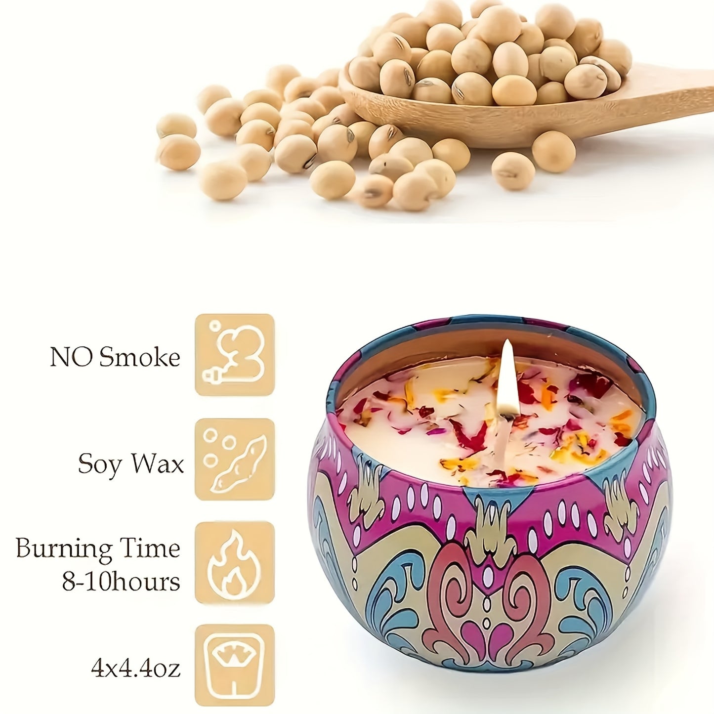4pcs Natural Soy Wax Scented Candle Set - Jasmine, Sandalwood, Lavender & Rose | Smokeless & Long-Lasting | for, Bath & Yoga | Thoughtful Gifts for Christmas, Birthday, Mother'S Day | Random Colors + Candle Box