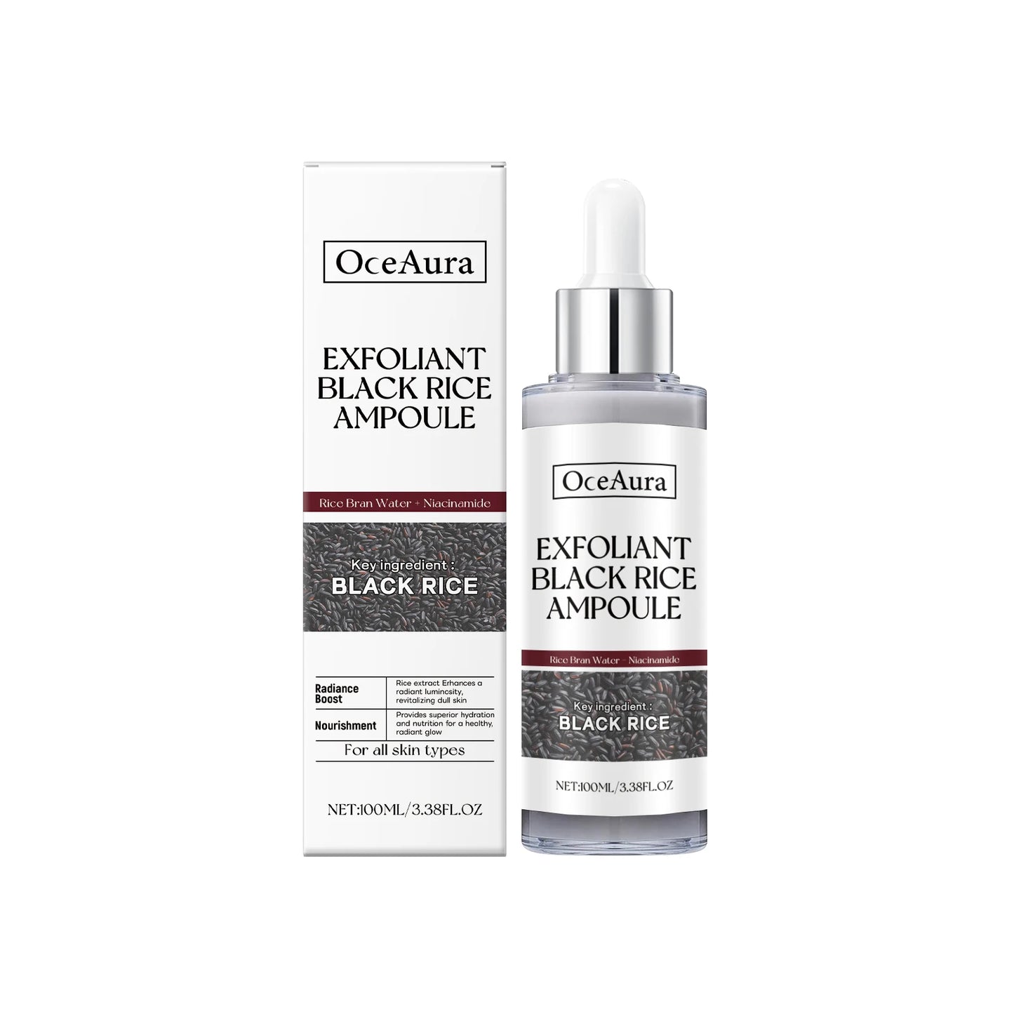 Oceaura Black Rice, Face Exfoliating Liquid, Gentle Removal of Dead Skin, Oil Control, Face Serum, Ampoule