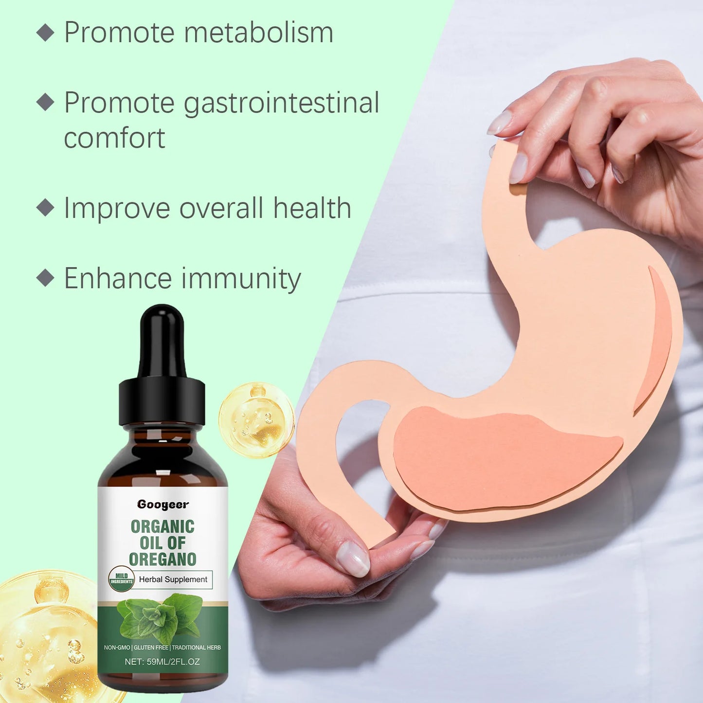 59ml Herbal Supplement Drops, Natural Oregano Oil, Improve Immunity, Digestion