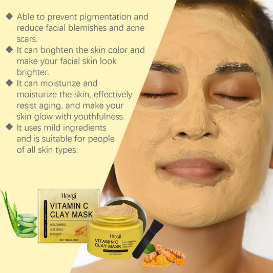 100g Turmeric Clay Mask, Vitamin C Facial Cleanser, Shrink Pores, Oil Control, Exfoliating, Skin Moisturizing