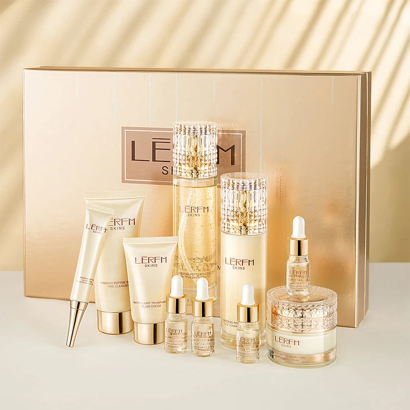 Anti-Aging, Hydrating, Brightening, Skincare, Ten Piece Set with Ginseng Peptide for Nourished and Radiant Skin