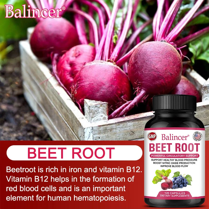 Beetroot Capsules Organic Beetroot Powder Extract, Black Pepper, Nitric Oxide Production, Blood Circulation, Blood Pressure Health