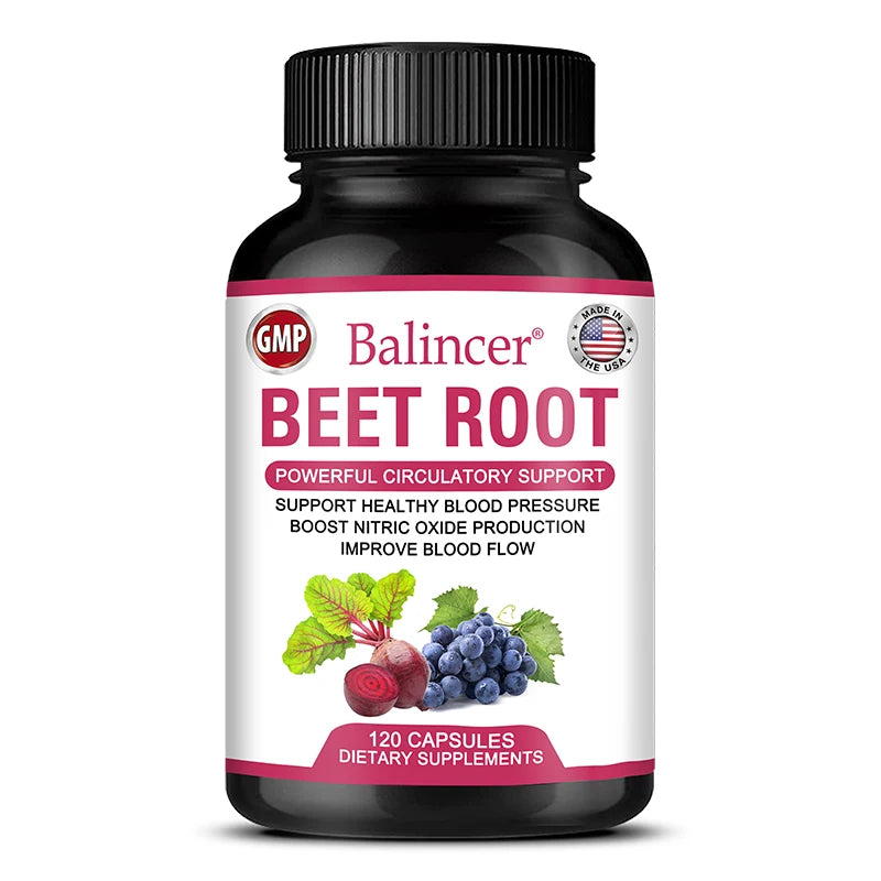 Beetroot Capsules Organic Beetroot Powder Extract, Black Pepper, Nitric Oxide Production, Blood Circulation, Blood Pressure Health