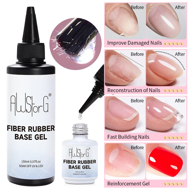 150ml Fiber Rubber Base Nail Repair, Fix Cracked Gel For Broken Nails, Semi-permanent Varnish