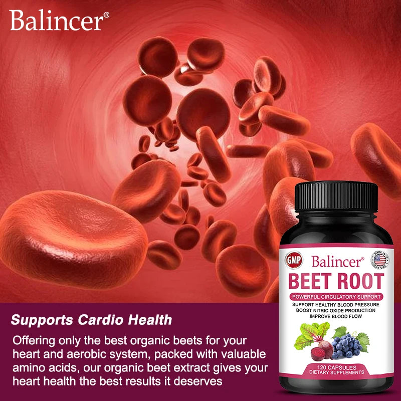 Beetroot Capsules Organic Beetroot Powder Extract, Black Pepper, Nitric Oxide Production, Blood Circulation, Blood Pressure Health