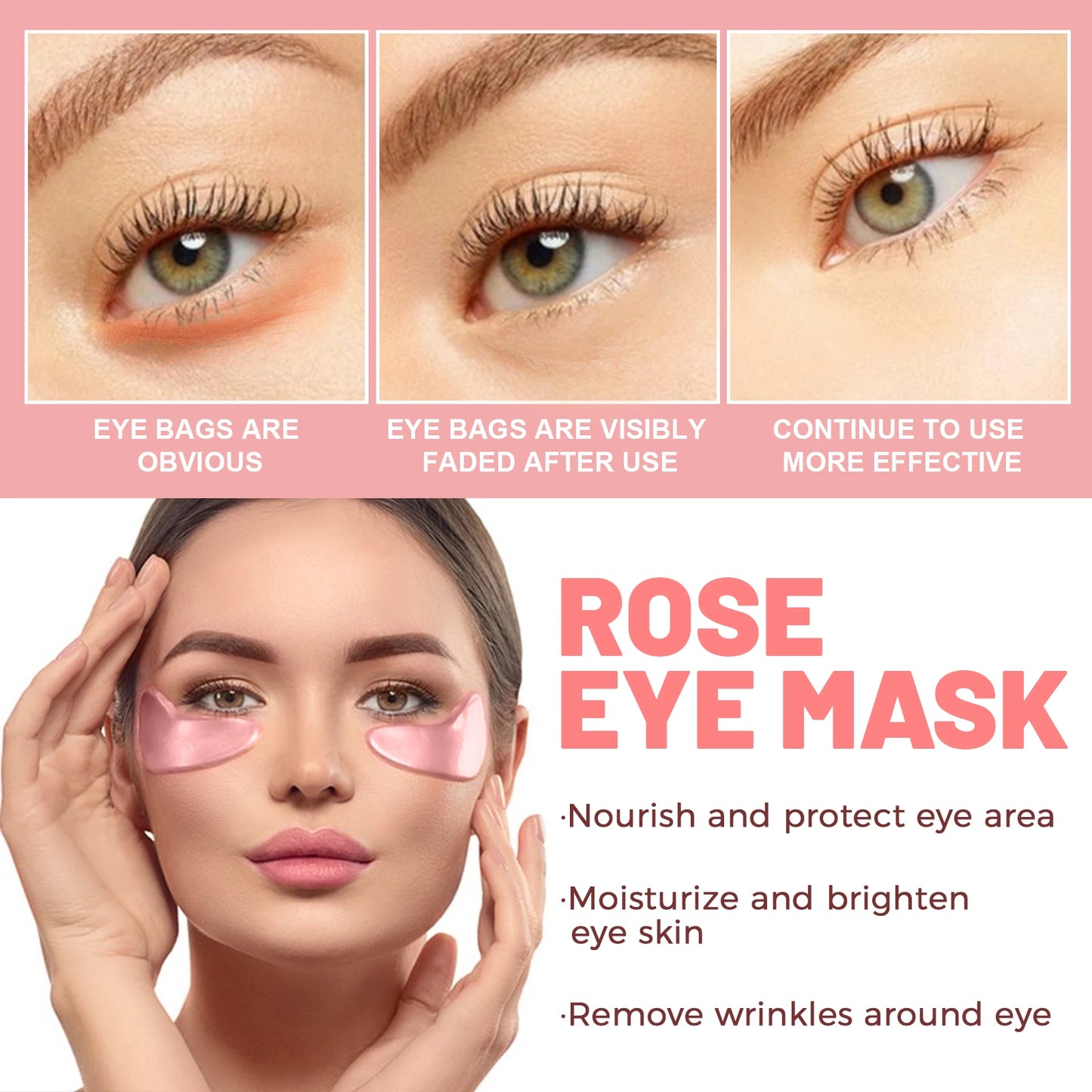60pcs Rose Eye Mask Fades Fine Lines, Eye Bags, Dark Circles, Moisturizing, Firming Eye Patch, Eye Mask