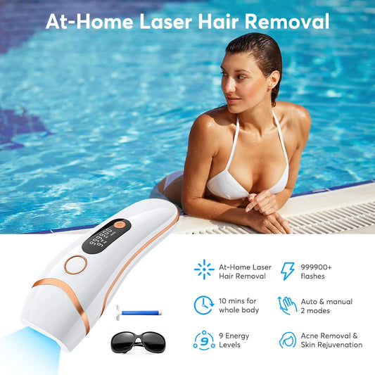 Laser Hair Removal At Home 999900+ Flashes Painless Pulsed Light Epilator HR/RA/SC 3 in 1 Whole Body