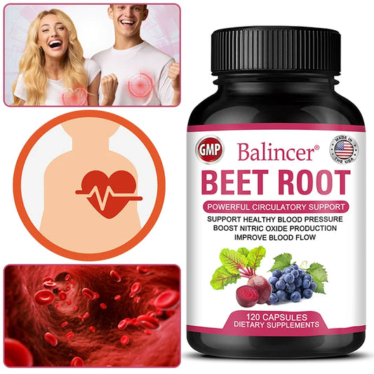 Beetroot Capsules Organic Beetroot Powder Extract, Black Pepper, Nitric Oxide Production, Blood Circulation, Blood Pressure Health