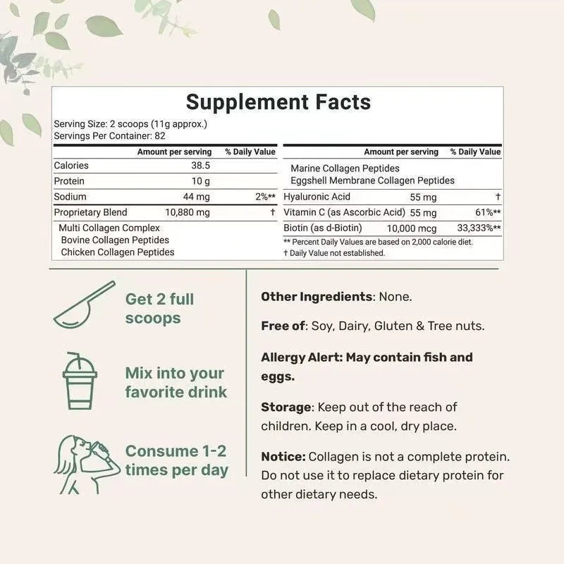 Micro Ingredients Multi Collagen Peptides Powder, 1lb Vitamin C & Hyaluronic Acid Unflavored Supports Hair, Skin