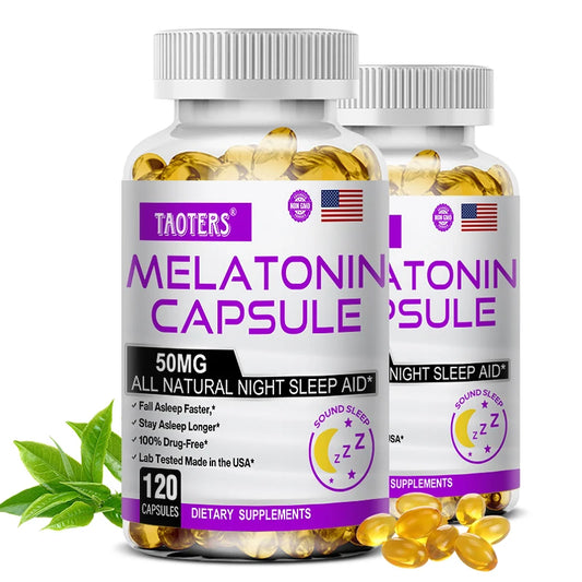 Melatonin Capsules - All-natural Nighttime Sleep Aid for Adults,  Insomnia, Relaxation, Deep Sleep, Vegan, Non-GMO