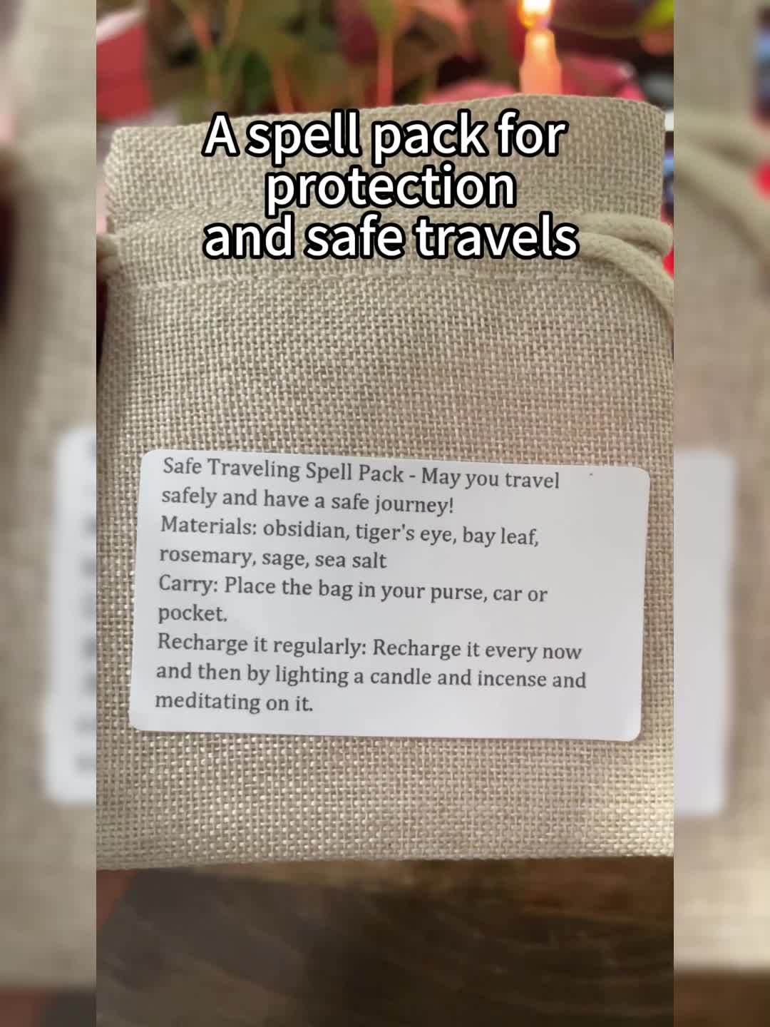 Herbal Aromatherapy, Travel Protection Bag, with Laurel Leaves, Mugwort, Rosemary, Sage, Salt, Tiger Eye and Obsidian. Also comes with 3 sets of DIY ritual jars